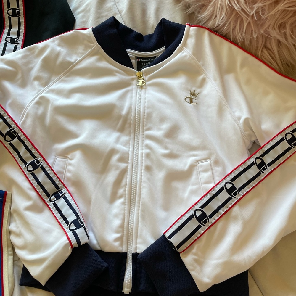 Champion crown white and gold bomber jacket